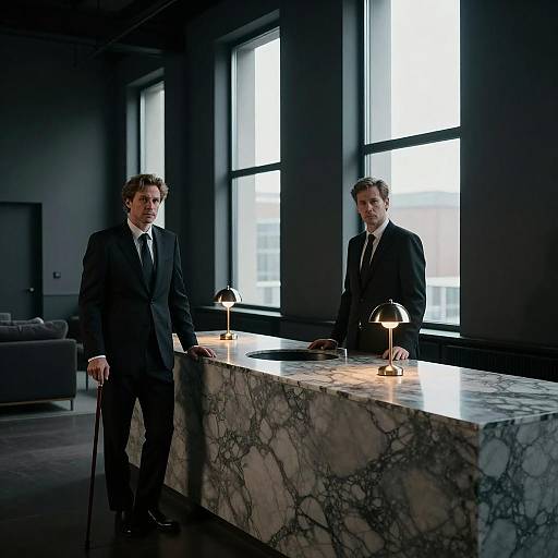 Serious Men in a Modern Dark Room