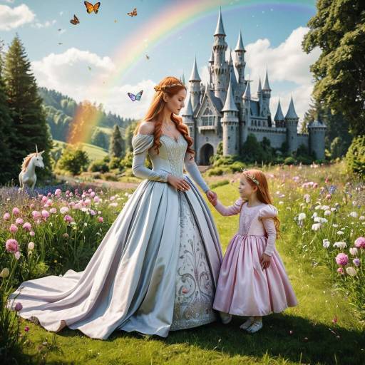 Elven Princess and Toddler in Fairy Tale Meadow