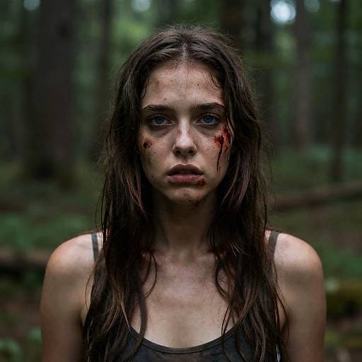 Distressed Woman in Forest Background