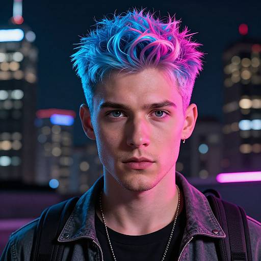 Neon-haired Urban Adventurer Portrait