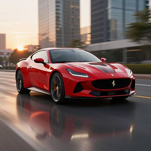 Sporty Ferrari Minivan in Cityscape