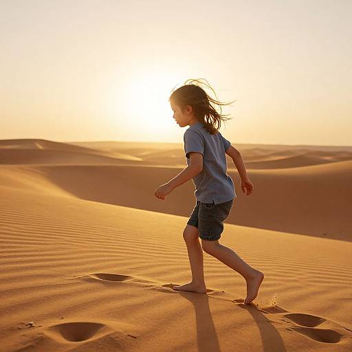 Child Running on Golden Desert Dune