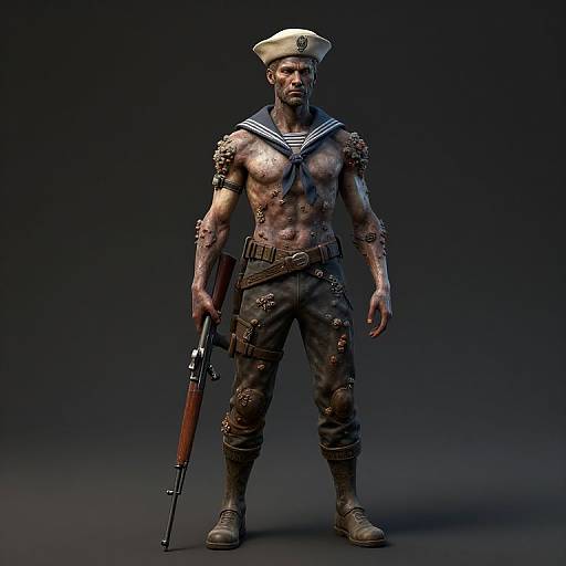 Futuristic Sailor with Fungus and Rifle