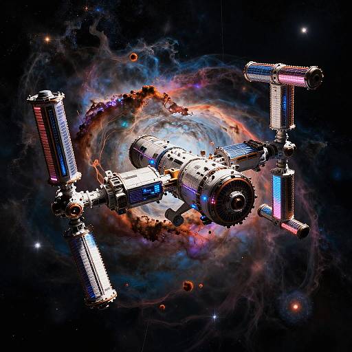 Sci-Fi Space Station Orbiting Nebula