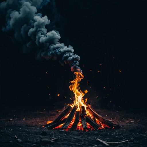 Dark Campfire with Spiraling Smoke