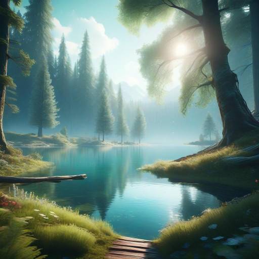 Enchanting Forest Clearing with Lake View