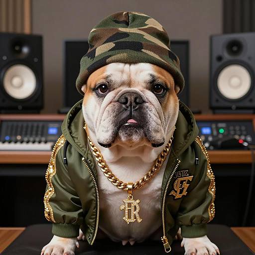 Hip-Hop Bulldog in Stylish Gangster Gear