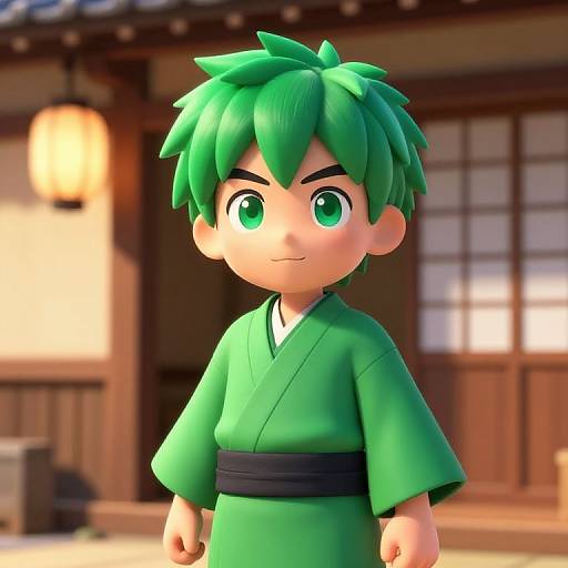 3D Anime Boy in Green Kimono