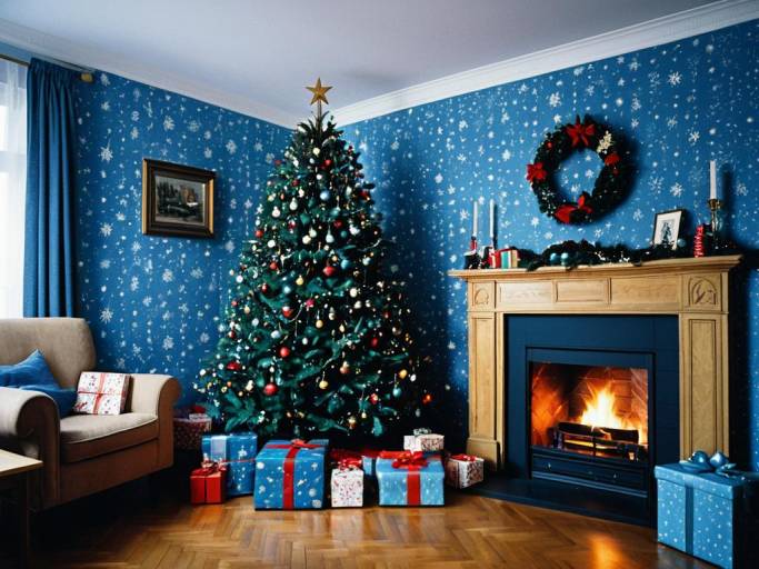 Festive Blue Christmas Wallpaper Design