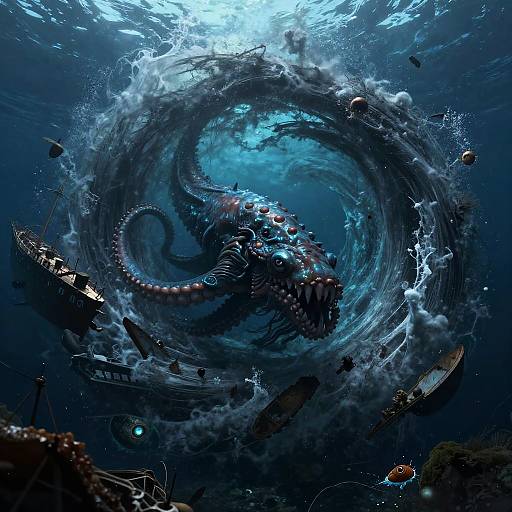 Ancient Kraken Whirlpool Fantasy Scene