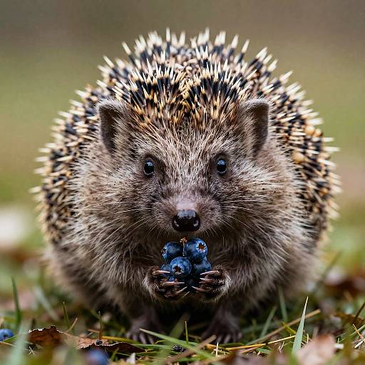 Detailed Hedgehog Holding Berry