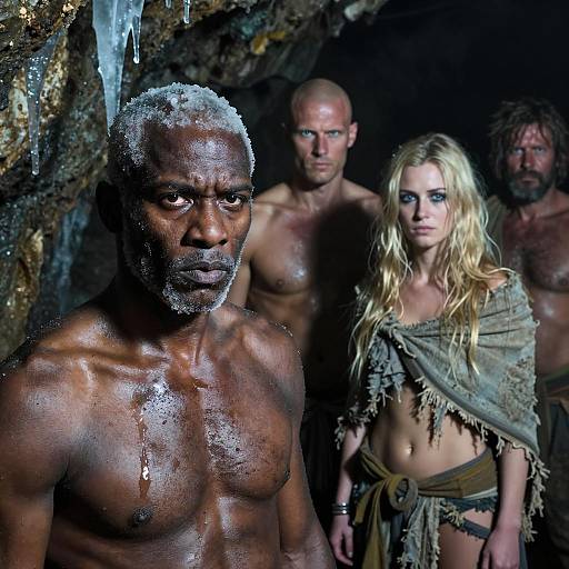 Nude Figures in a Dark Cave Setting