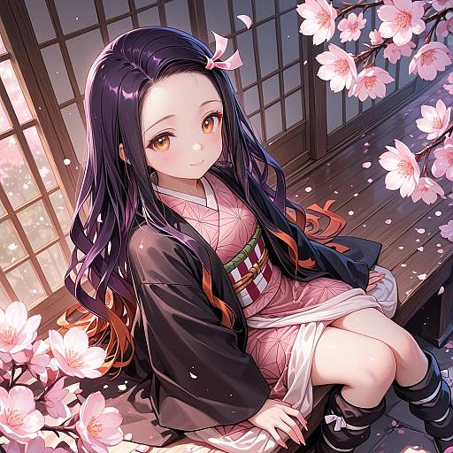 Nezuko in Pink Petal Kimono