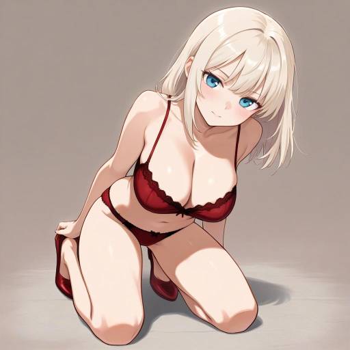 Blonde Anime Girl in Red Lingerie