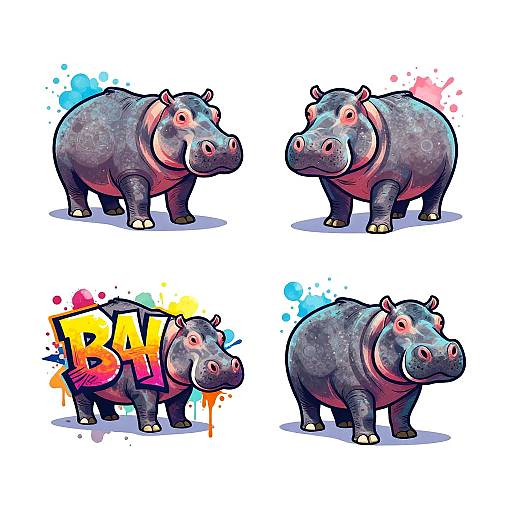 Colorful Hippo Graffiti Illustrations