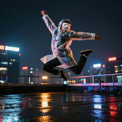 Masked Contemporary Dancer on Neon Helipad