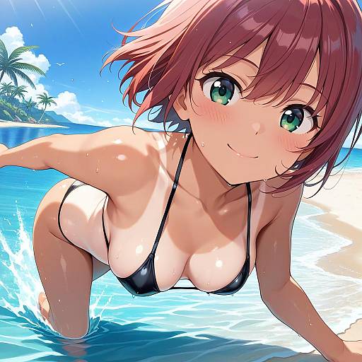 Hana's Red-Haired Dynamic Beach Pose
