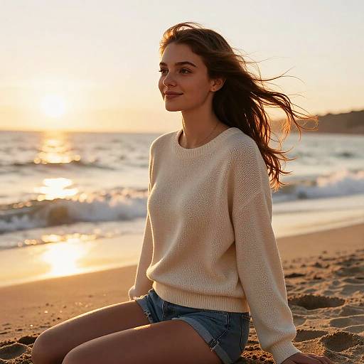 Hyperrealistic Sunset Beach Portrait