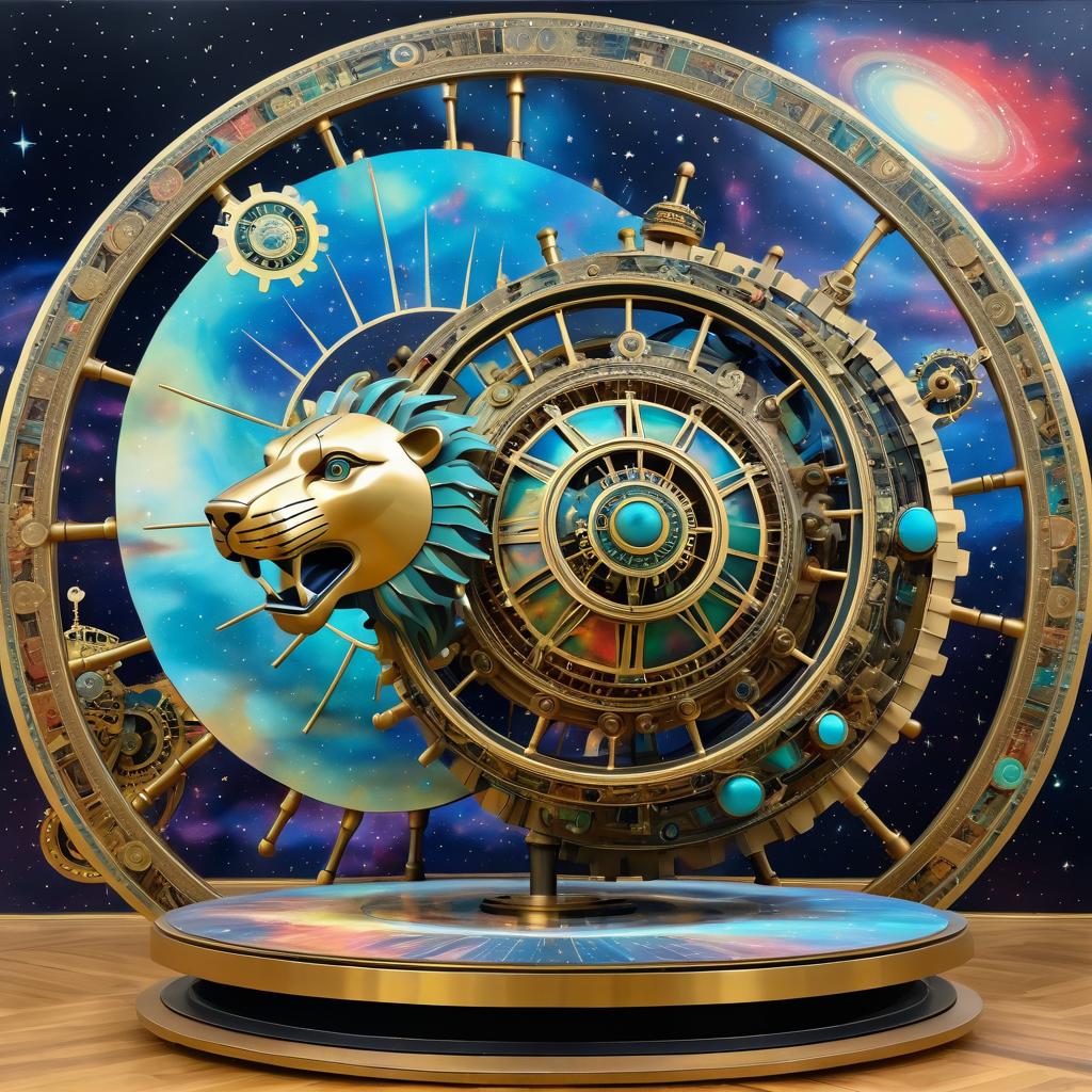 Surreal Clockwork Lion in Steampunk Space