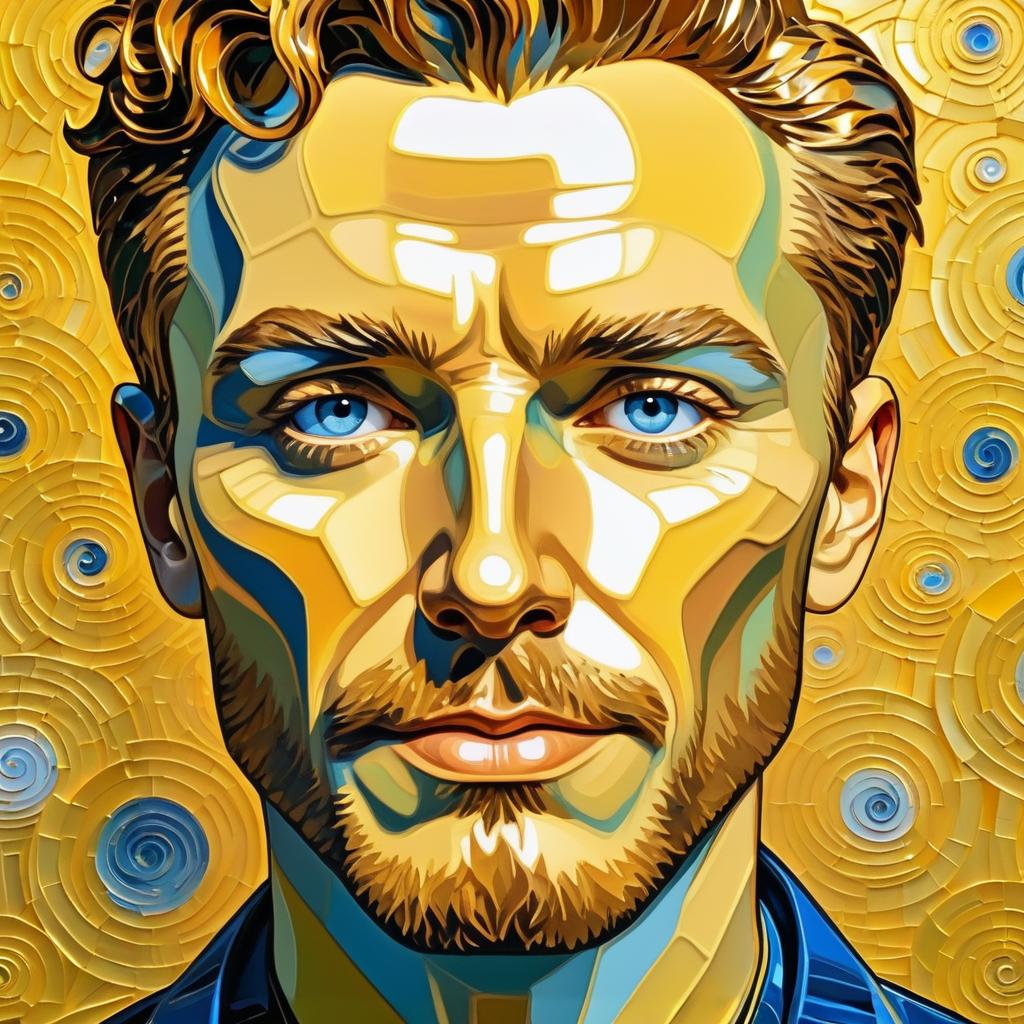 Ultra-Realistic Joyful Male in Van Gogh Style