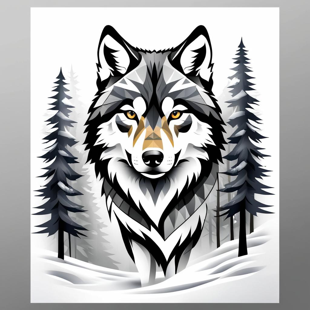 Realistic Wolf Tattoo Sketch in Forest