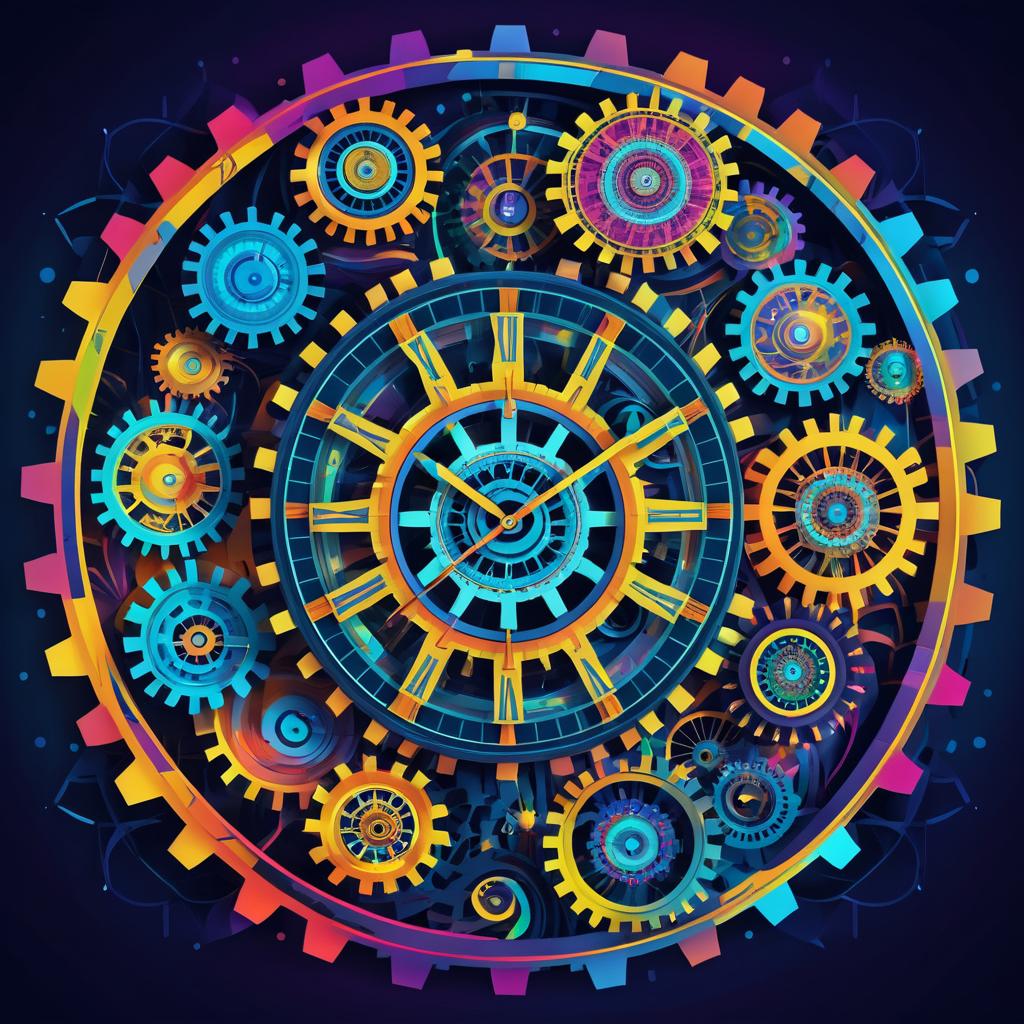 Vibrant Clock and Gears Energy Flow