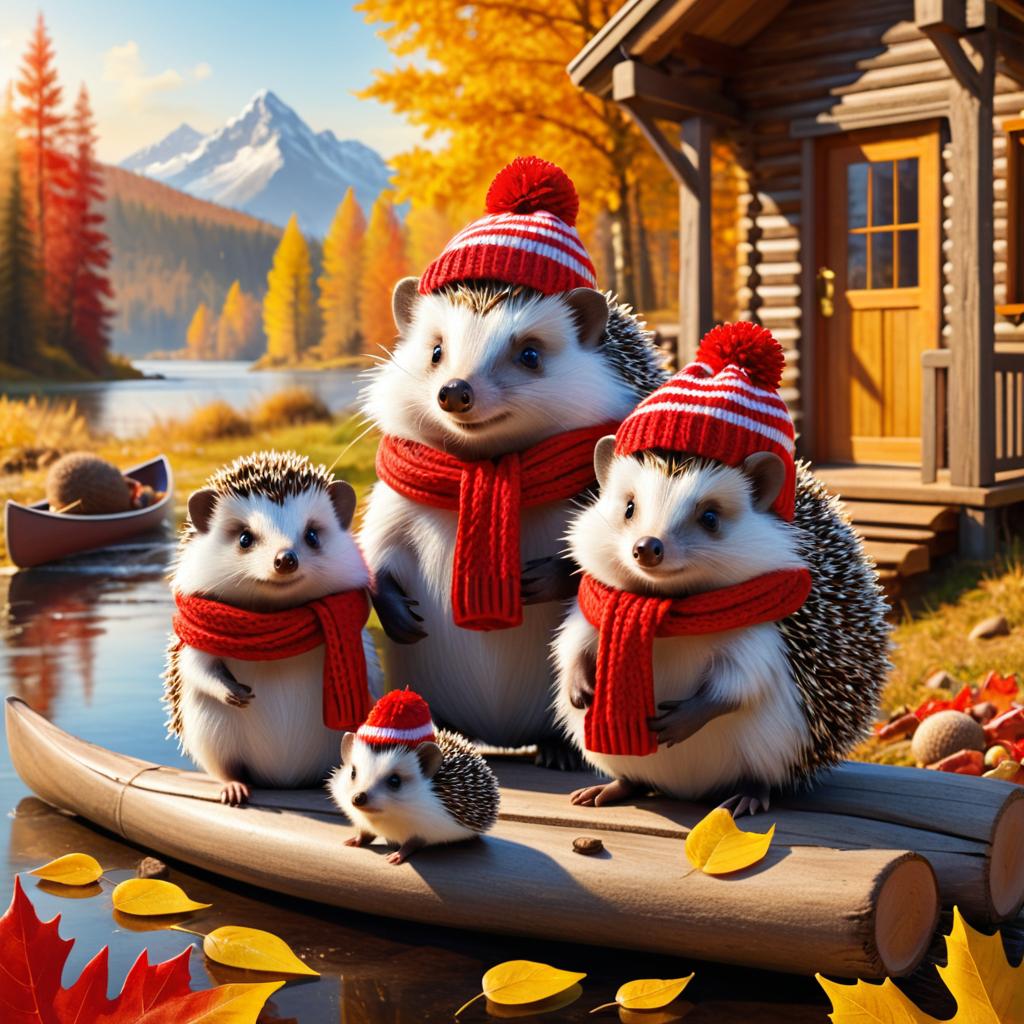 Autumn Hedgehogs by the Cozy Cabin