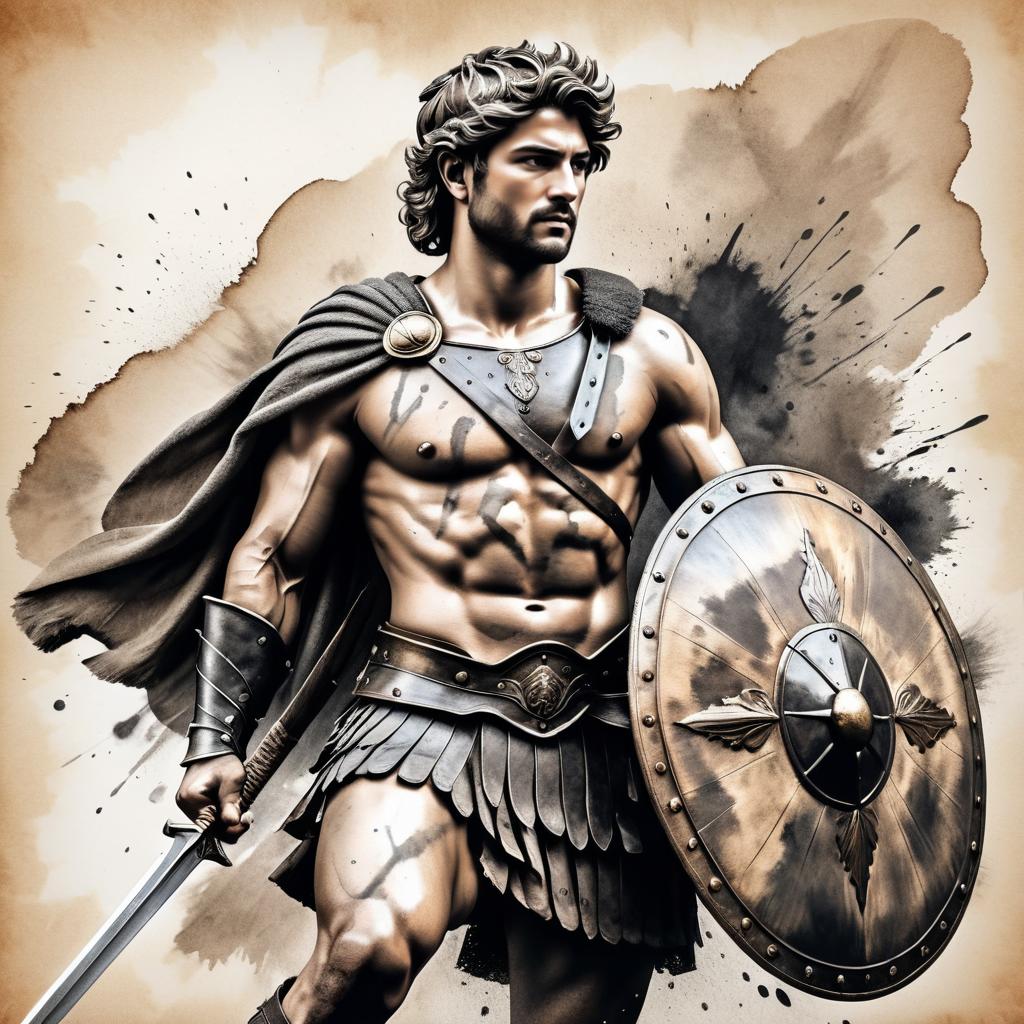 Baroque Charcoal Drawing of Patroclus in Battle