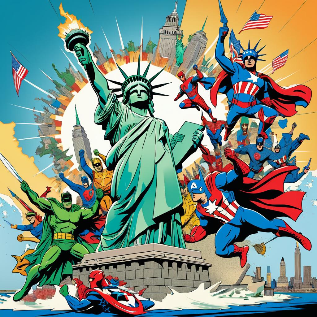 Superheroes vs. Statue of Liberty Showdown