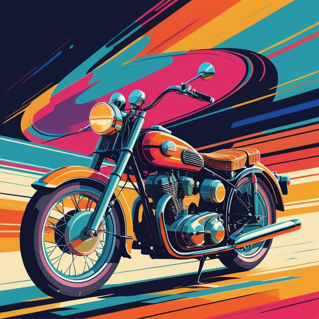 Vintage Colorful Motorcycle Art Illustration