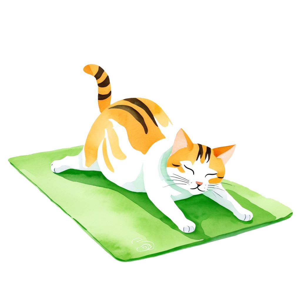 Sleepy Tabby Cat in Yoga Pose