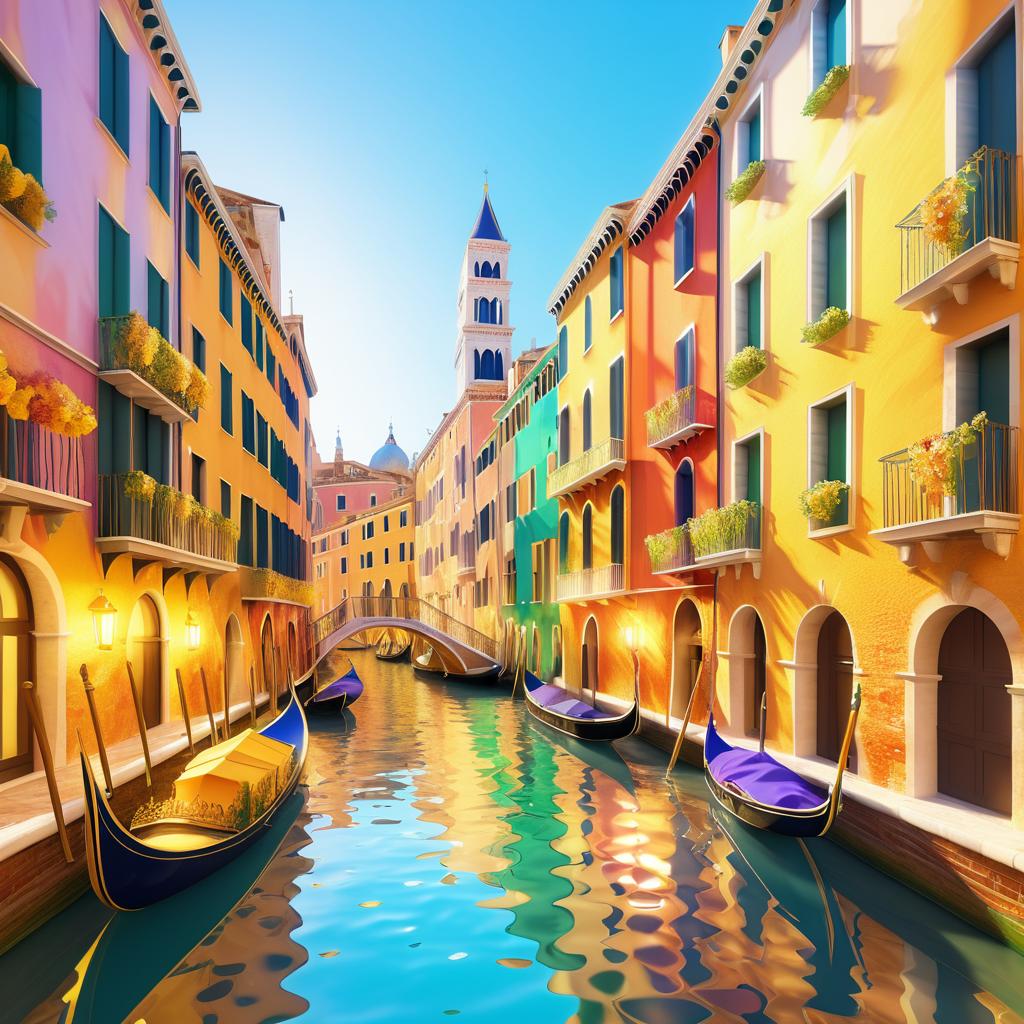 Vibrant Venetian Canal Carnival in 3D