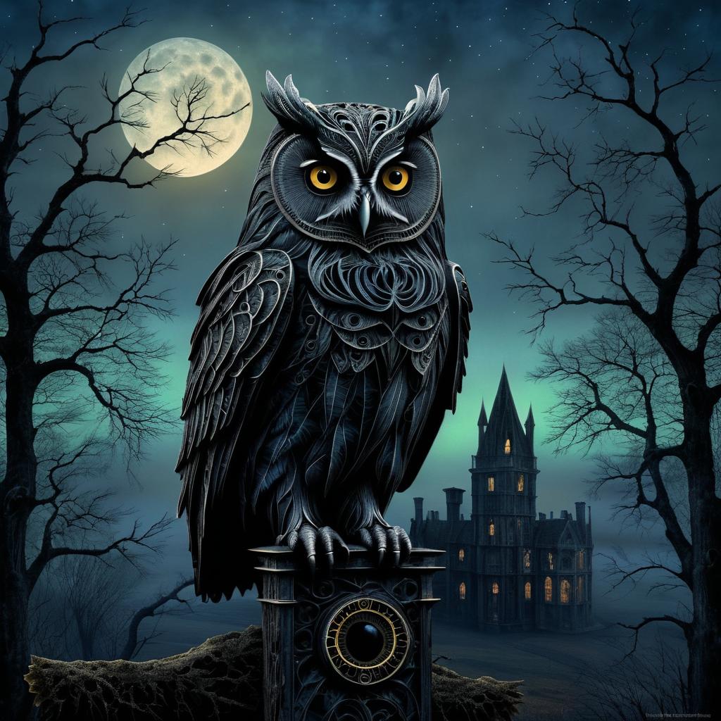 Eerie Twilight Owl in Haunted Landscape