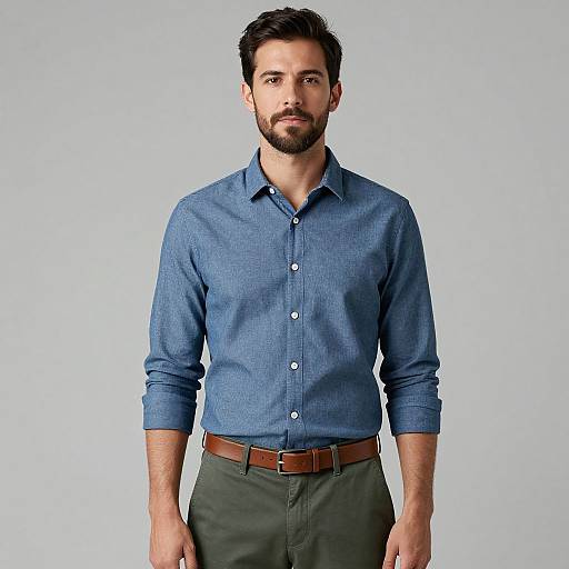 Man in Blue Shirt and Green Pants