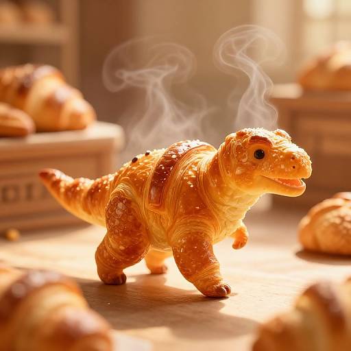 Whimsical Croissant Dinosaur in Bakery