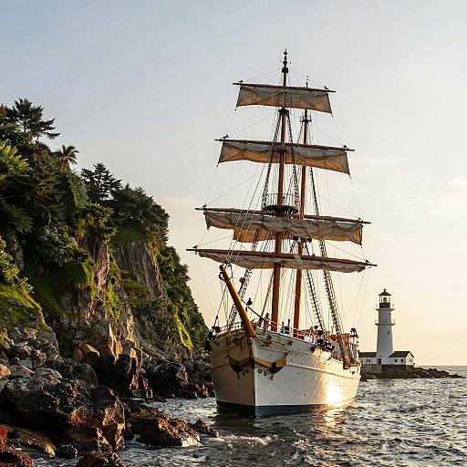 Tall Ship by Rocky Green Coastline