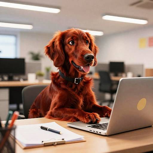 Irish Setter Working on Laptop in Office
