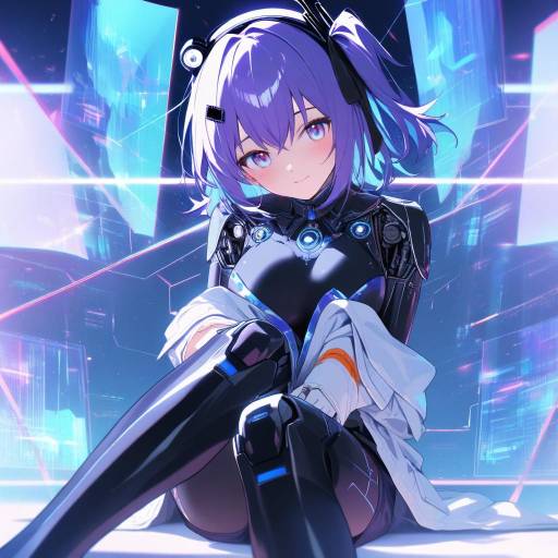 Futuristic Anime Girl with Purple Hair