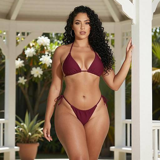 Confident Curvy Woman in Maroon Bikini