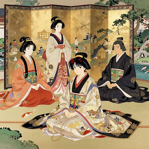 Heian Era Anime Courtiers Scene