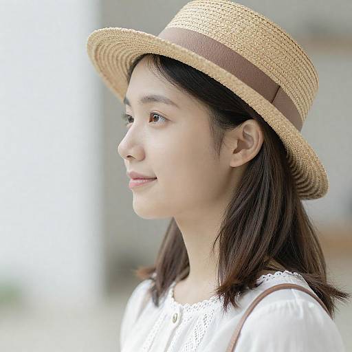 Young woman in straw hat profile