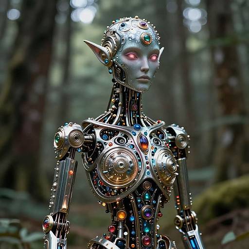 Elven Tech Robot in Psychedelic Forest