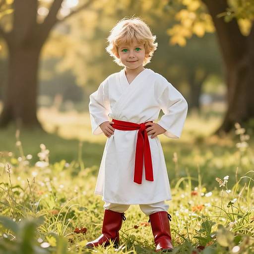 Adventurous Boy in Sunlit Meadow