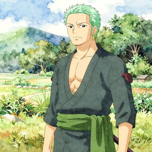 Zoro in Watercolor Anime Style