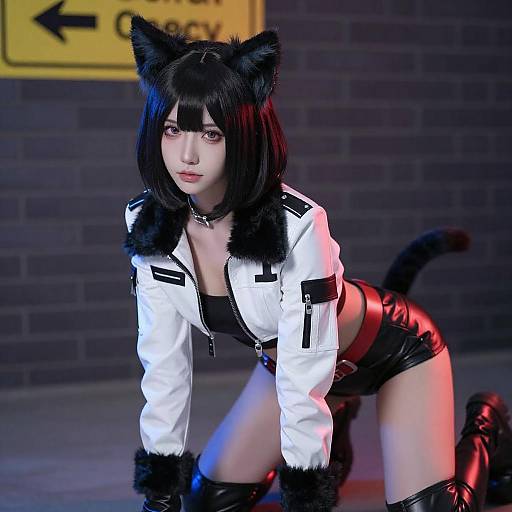 Futuristic Woman with Cat Ears Pose