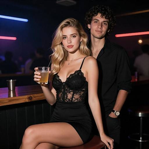 Dim Nightclub Scene: Blonde Woman Portrait