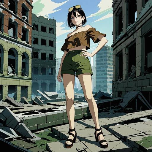 Contemplative Girl in City Ruins