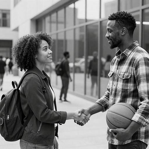 Black-and-White Urban Handshake Between Friends