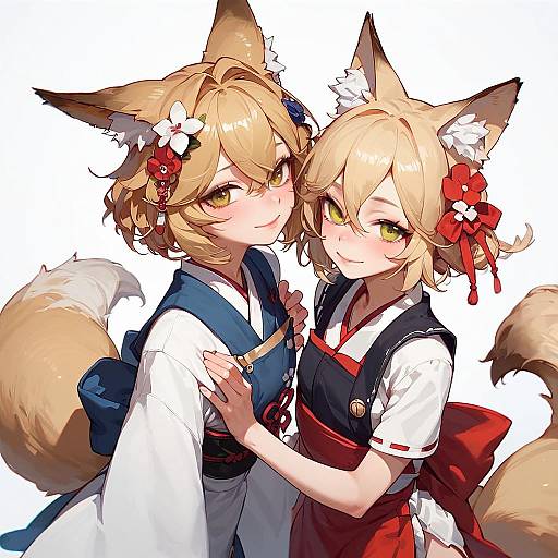 Charming Fox Girl in Japanese Attire