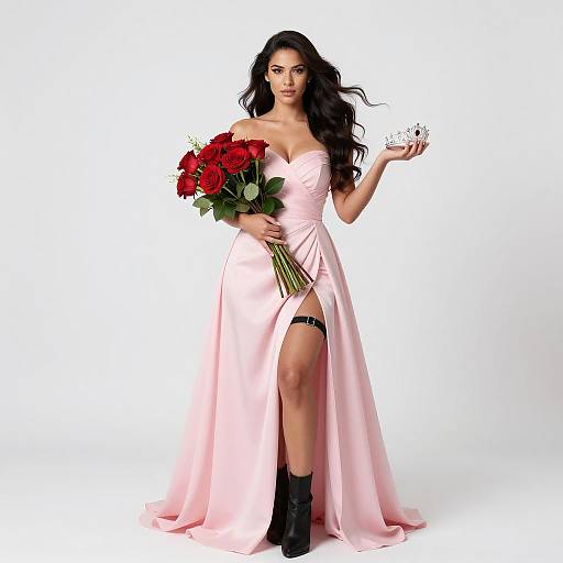 Elegant Woman in Pink Gown and Tiara